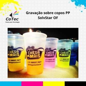 Copos Descartáveis de PP efeito degradê. (cores neon) e tampografia (tinta preta, cod.750) tinta SolvStar OF